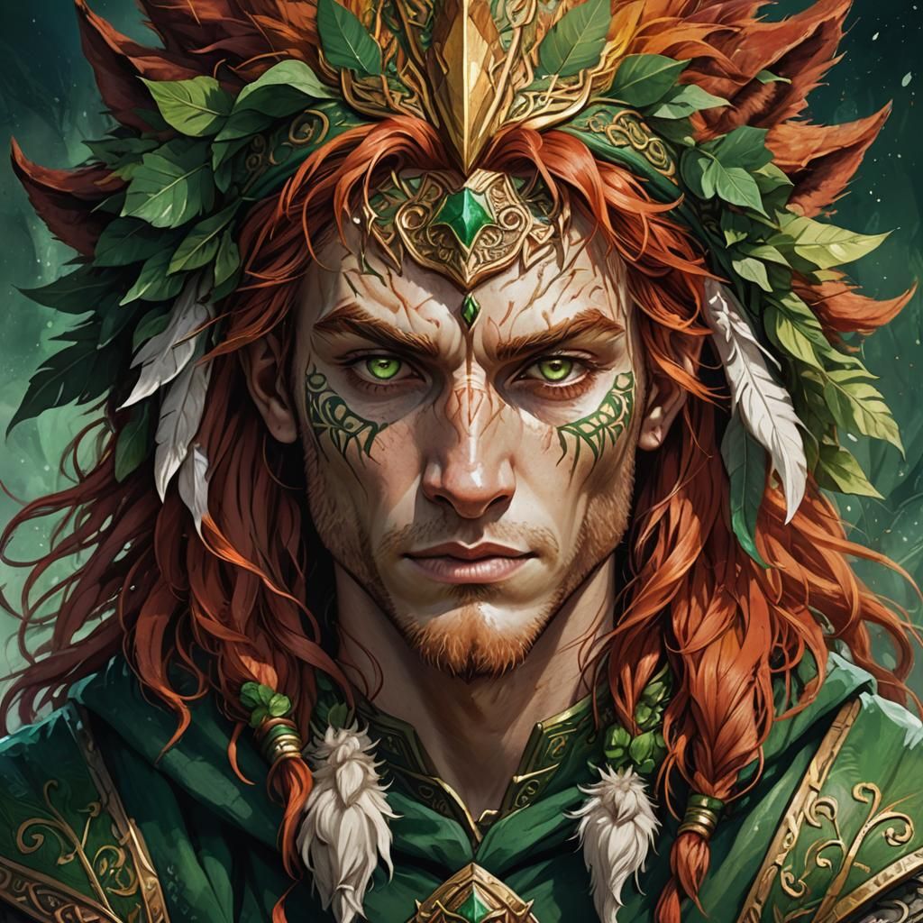 Fantasy Druid Portrait in Art Nouveau Style