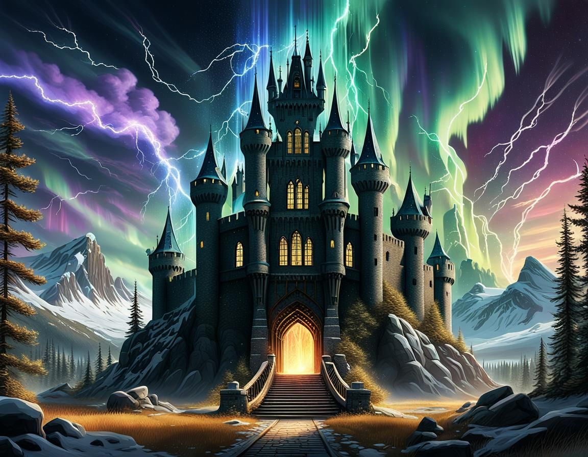 Spectacular Tartarian Castle with Aurora Borealis