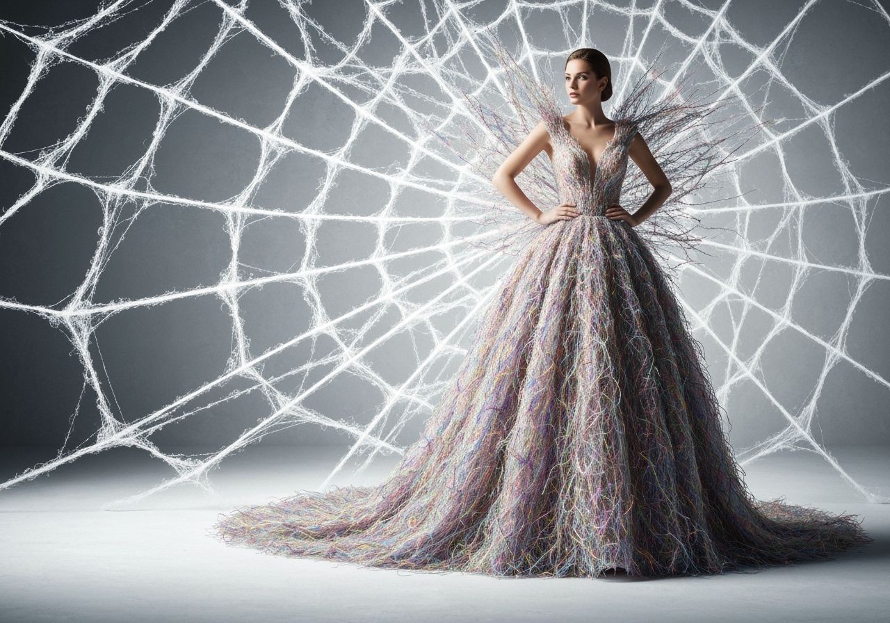 Haute Couture Spiderweb Wedding Dress in Photorealistic Styl...