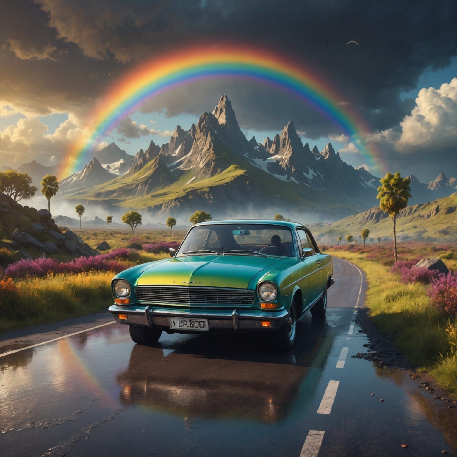 Car Collection with Rainbow, Fantasy Concept Art