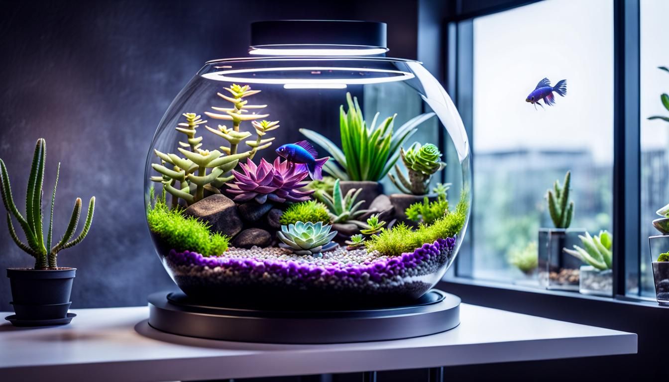 Scorpion and Betta Fish Terrarium in Empty Room
