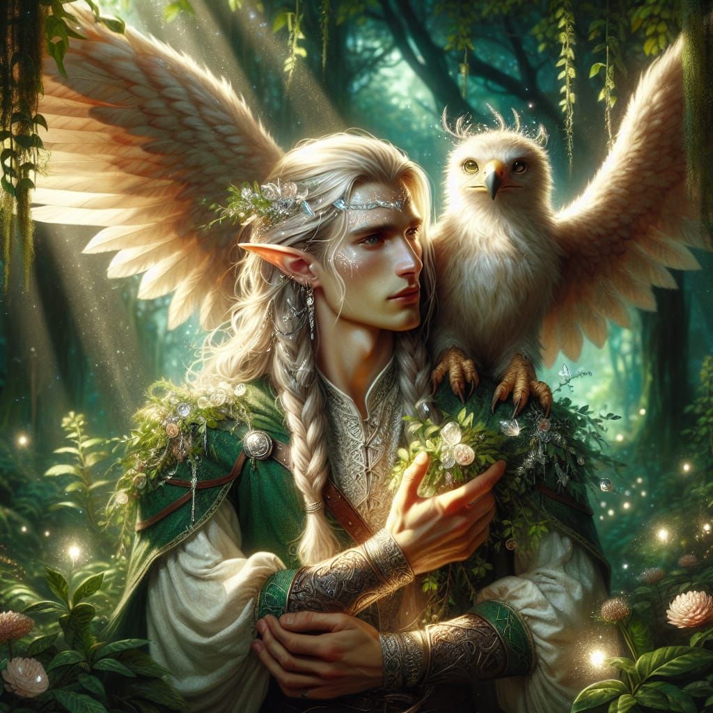 Faharl - Elven keeper of the griffons and his companion Shee...