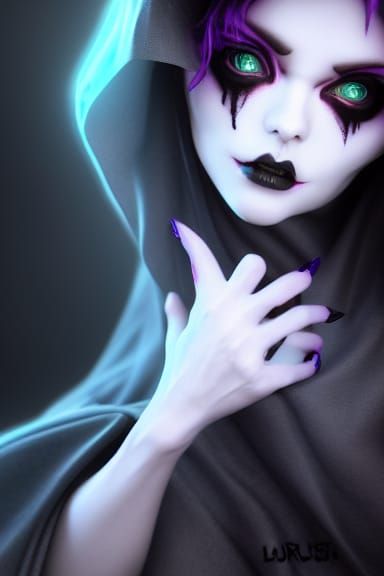 Cute Grim Reaper Witch in Kawaii Style