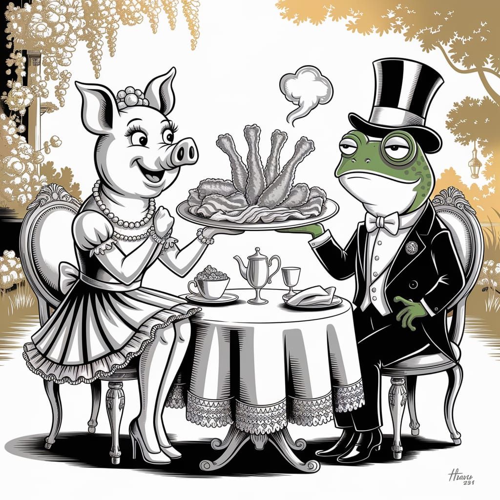 Girly Pig Hosts Whimsical Tea Party in Elegant Black and Whi...