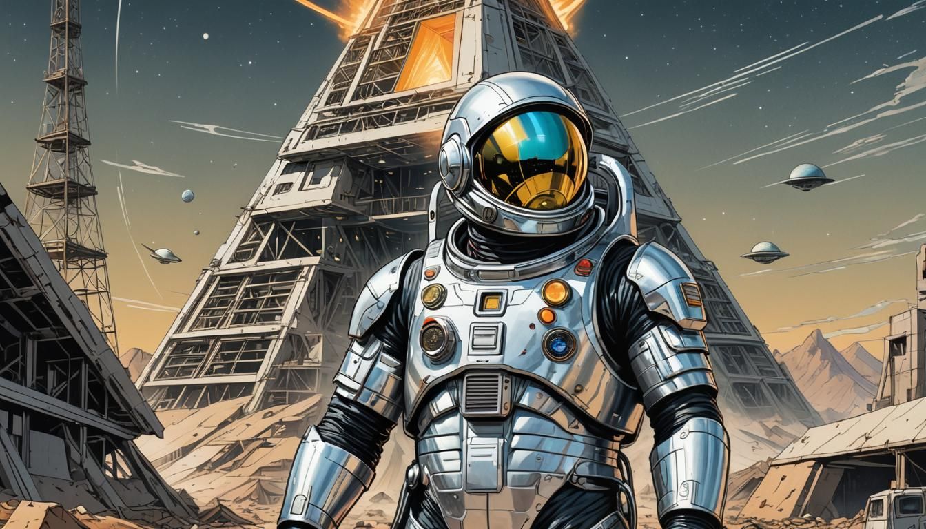 Retro-Futuristic Time Traveler in Comic Book Art