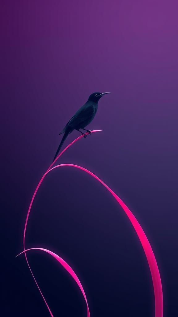 Minimalist Bird on Sinuous Plant