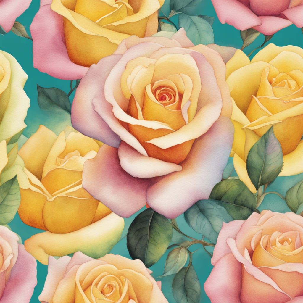 Watercolor Rose Painting with Dew Drops in Soft Light