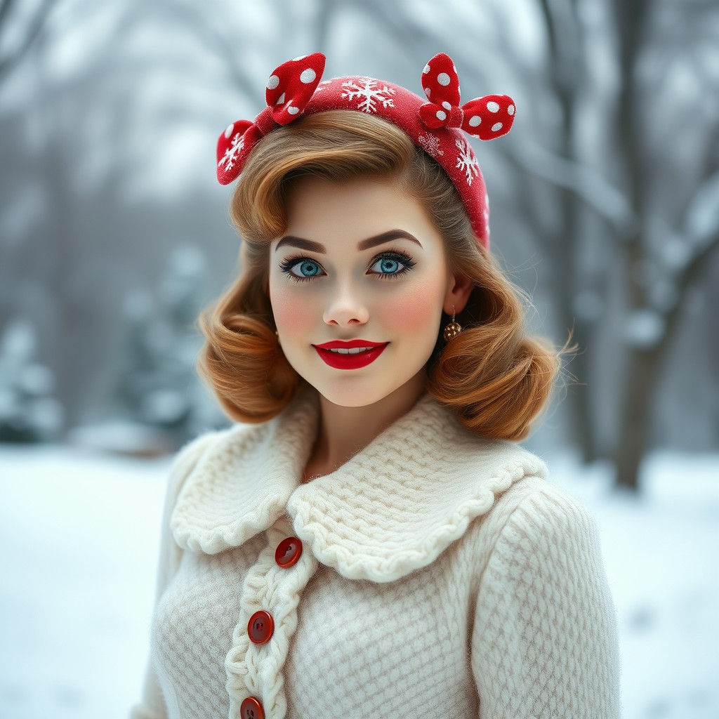 1940s Pinup Girl in Winter Snowflake Outfit