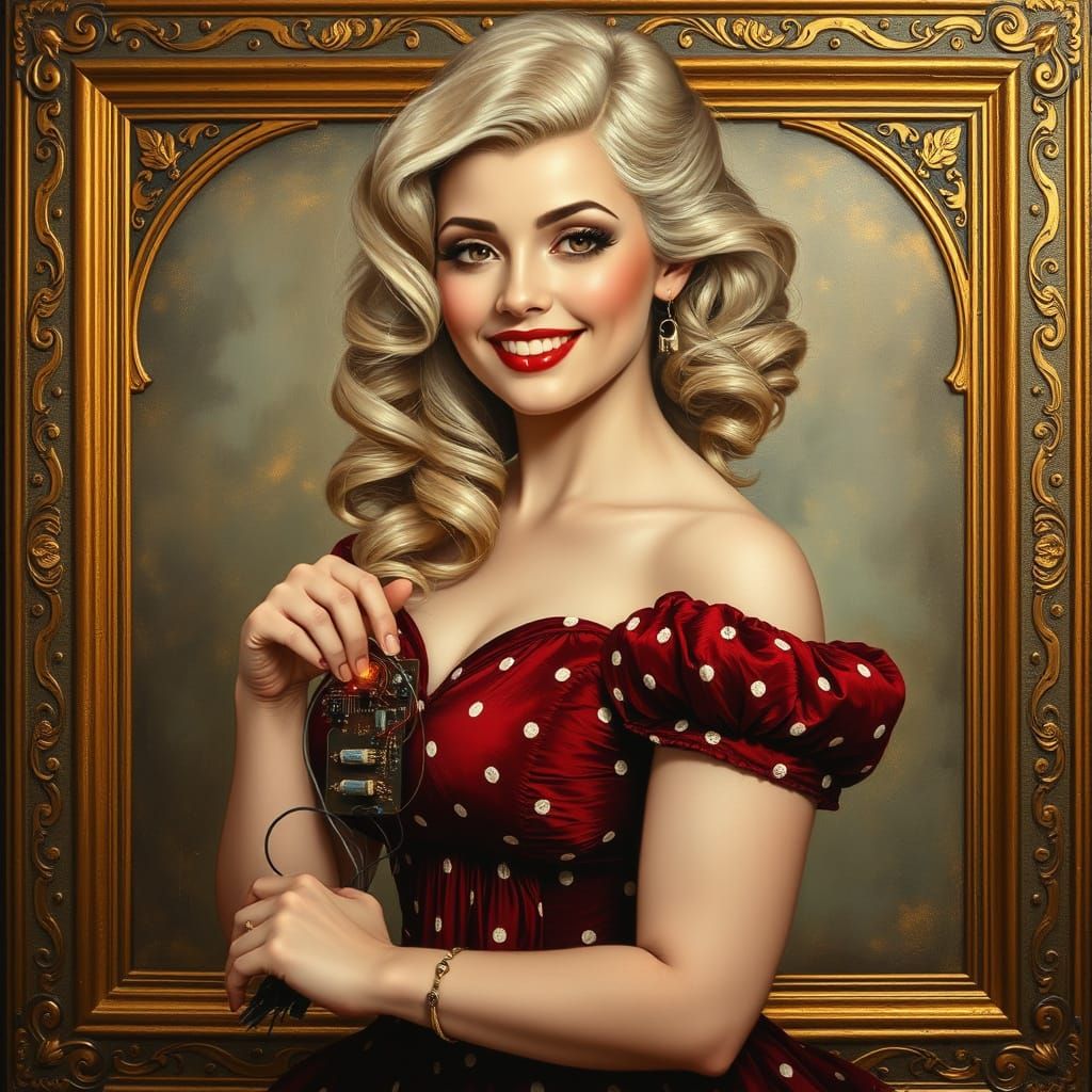 Golden Goddess of Electronics in Art Nouveau Style