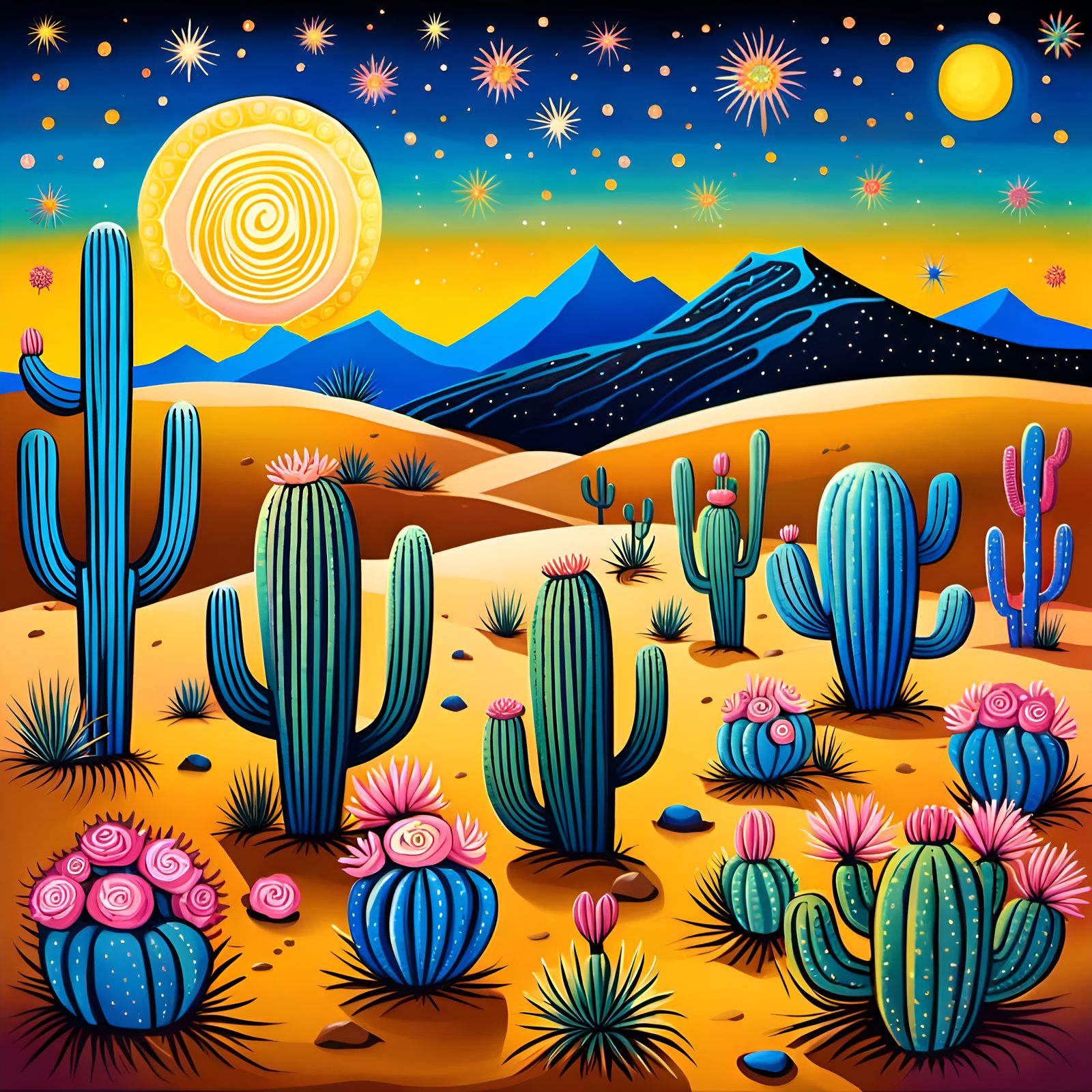 Joyous Desert Critters Skeletons in Art Brut Style