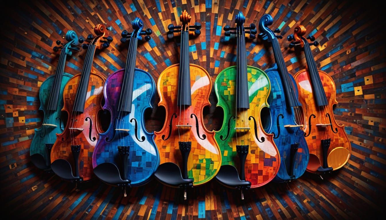 Hypnotic Moiré Effect with Violins and Musical Notes