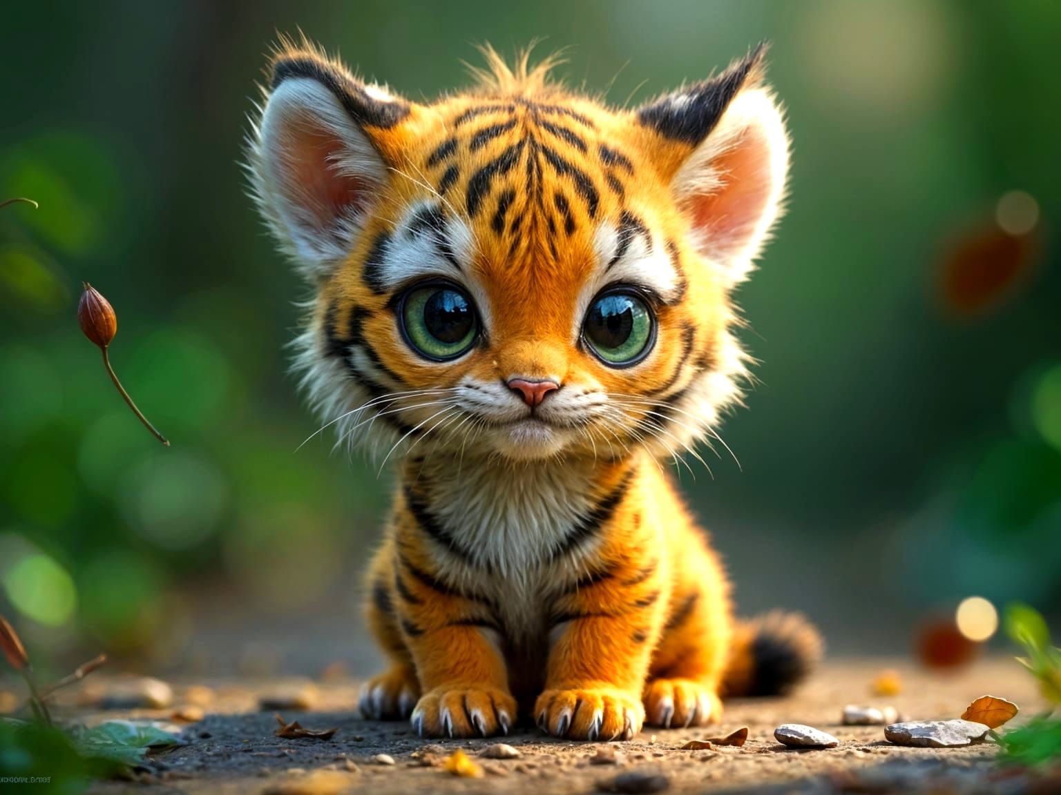 Chibi Tiger Cub Portrait in Fantasy Library