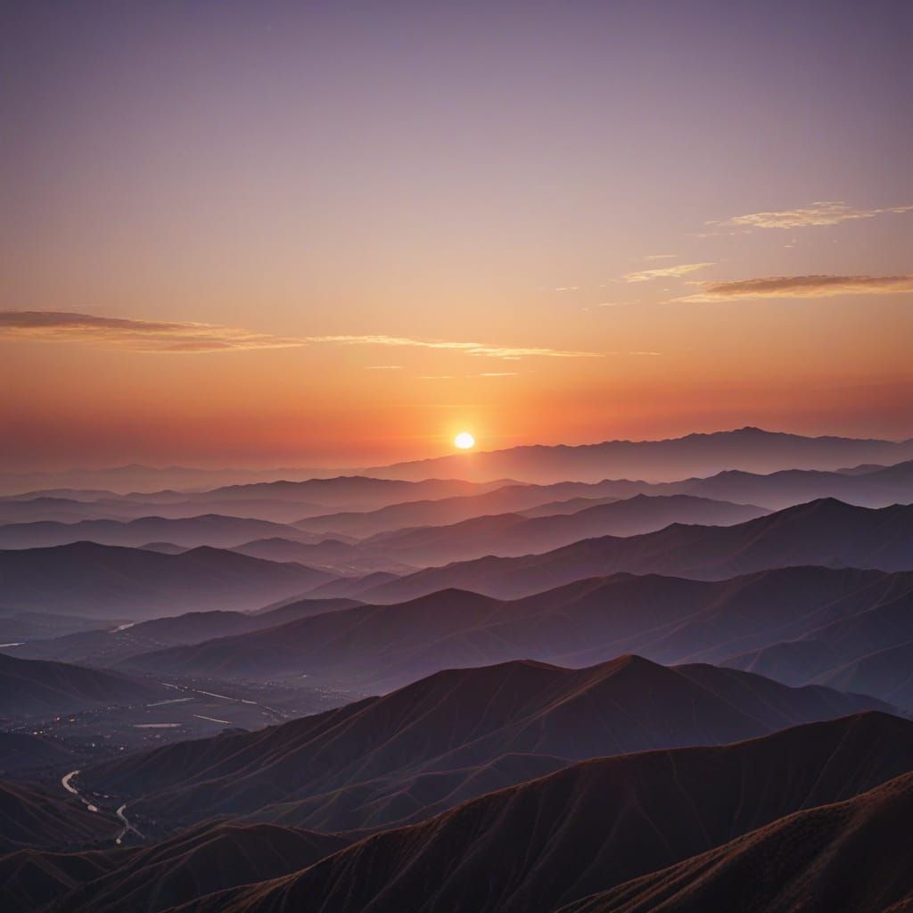 Dramatic Sunset Over Purple Mountains with Golden Hour Glow