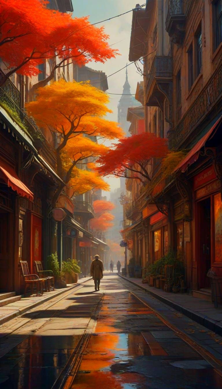 Surreal Cityscape Masterpiece in Vibrant Warm Colors