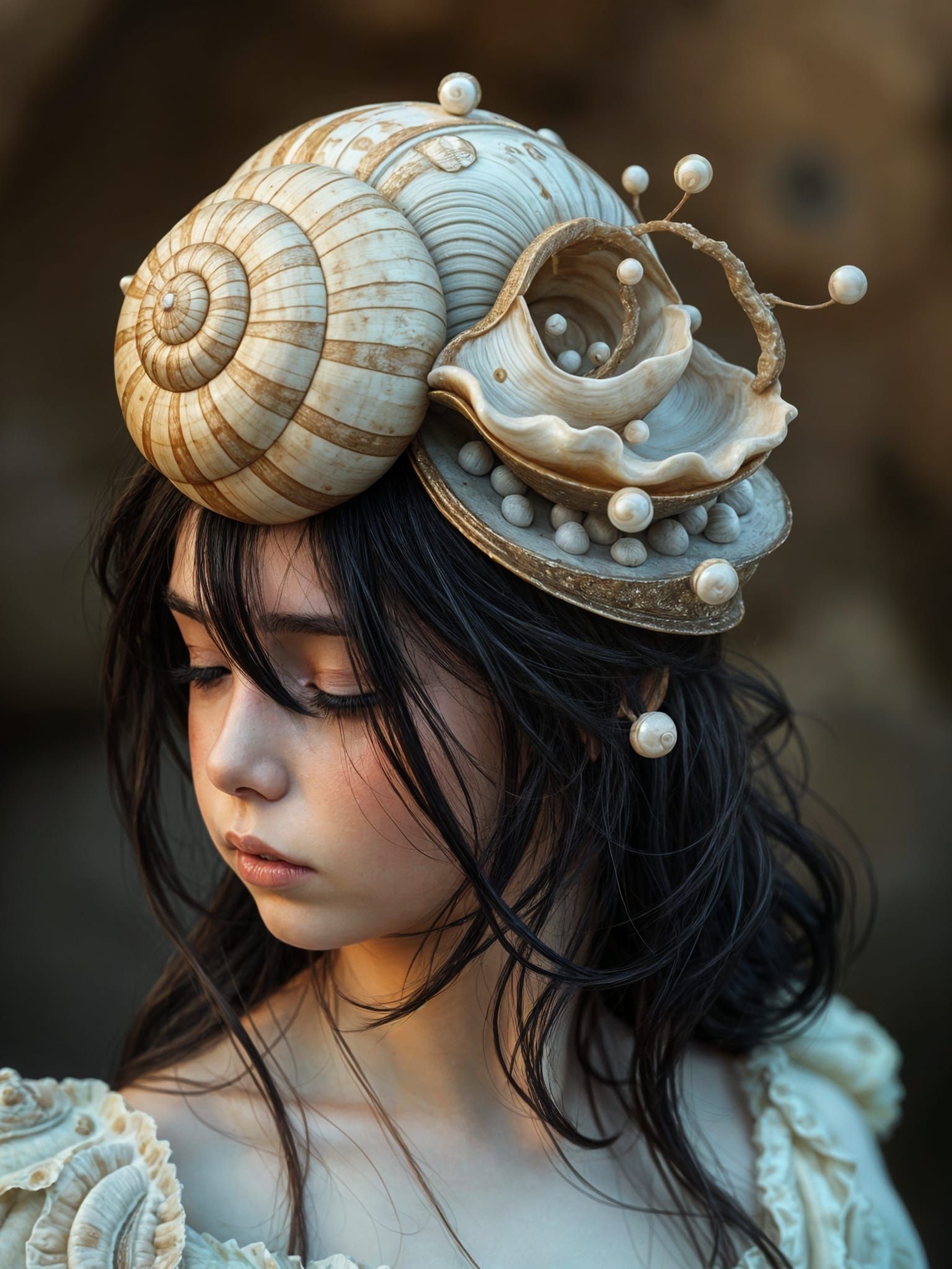Girl in Snail Shell Hat Portrait
