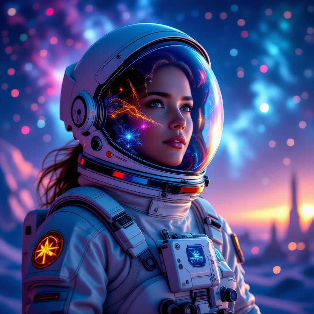 Astronaut's Cosmic Reflection in Nebula Light