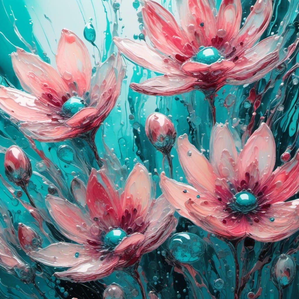Dreamy Abstract Glass Flowers in Watercolor Style