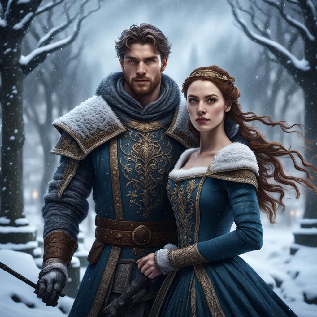 Medieval Couple in Snowstorm: Fantasy Concept Art
