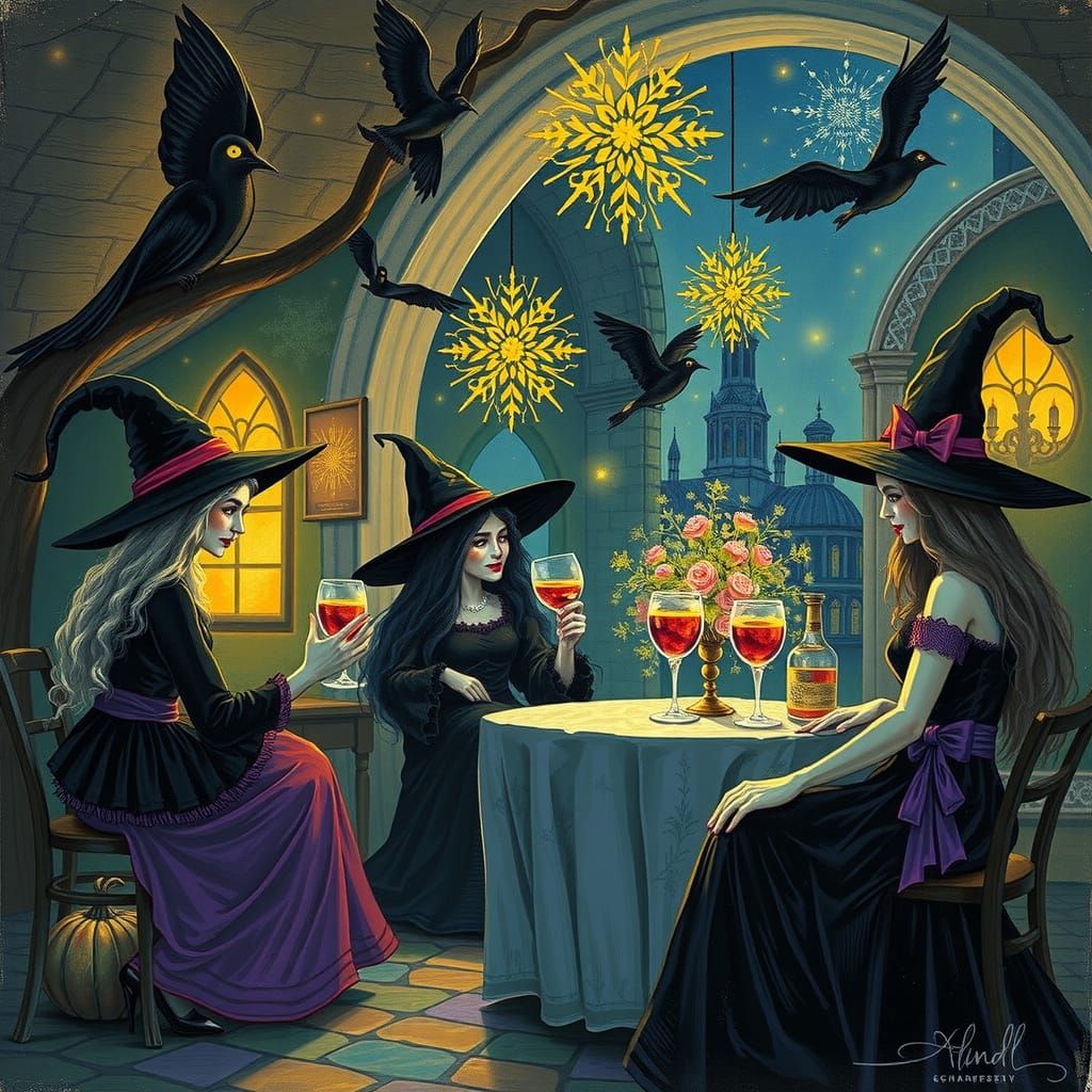 Witches Celebrate New Year's Eve at a Festive Ball