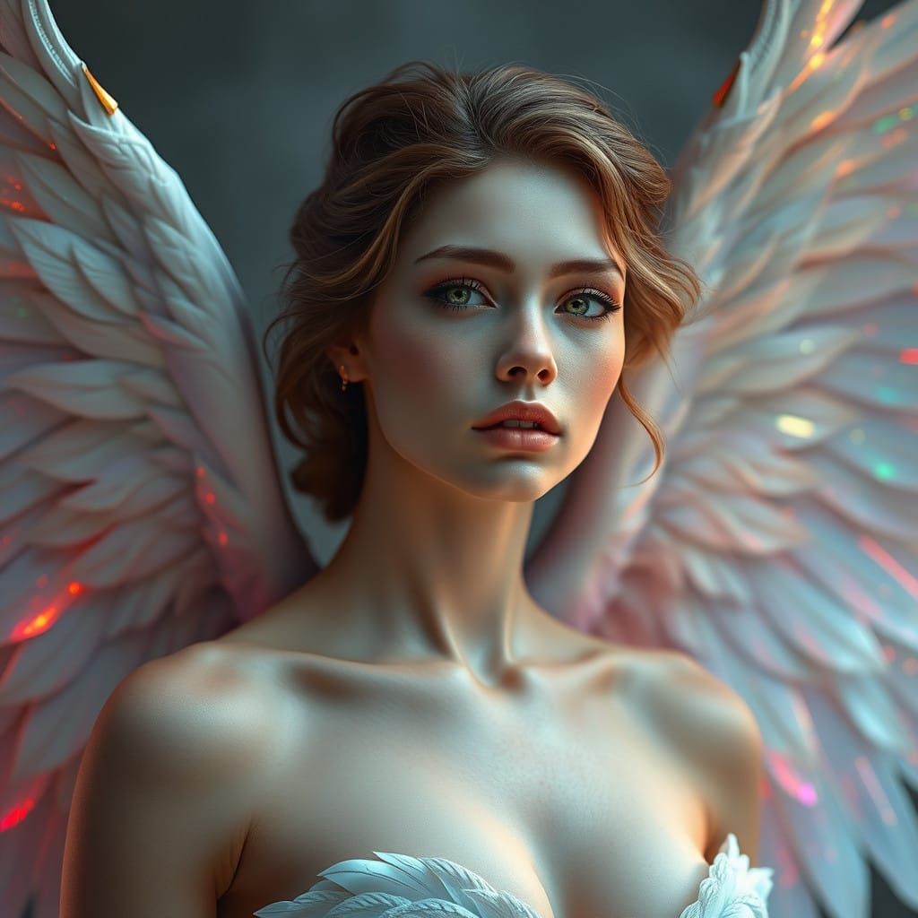 Angel in Art Nouveau Style, Chiseled from Marble with Ethere...