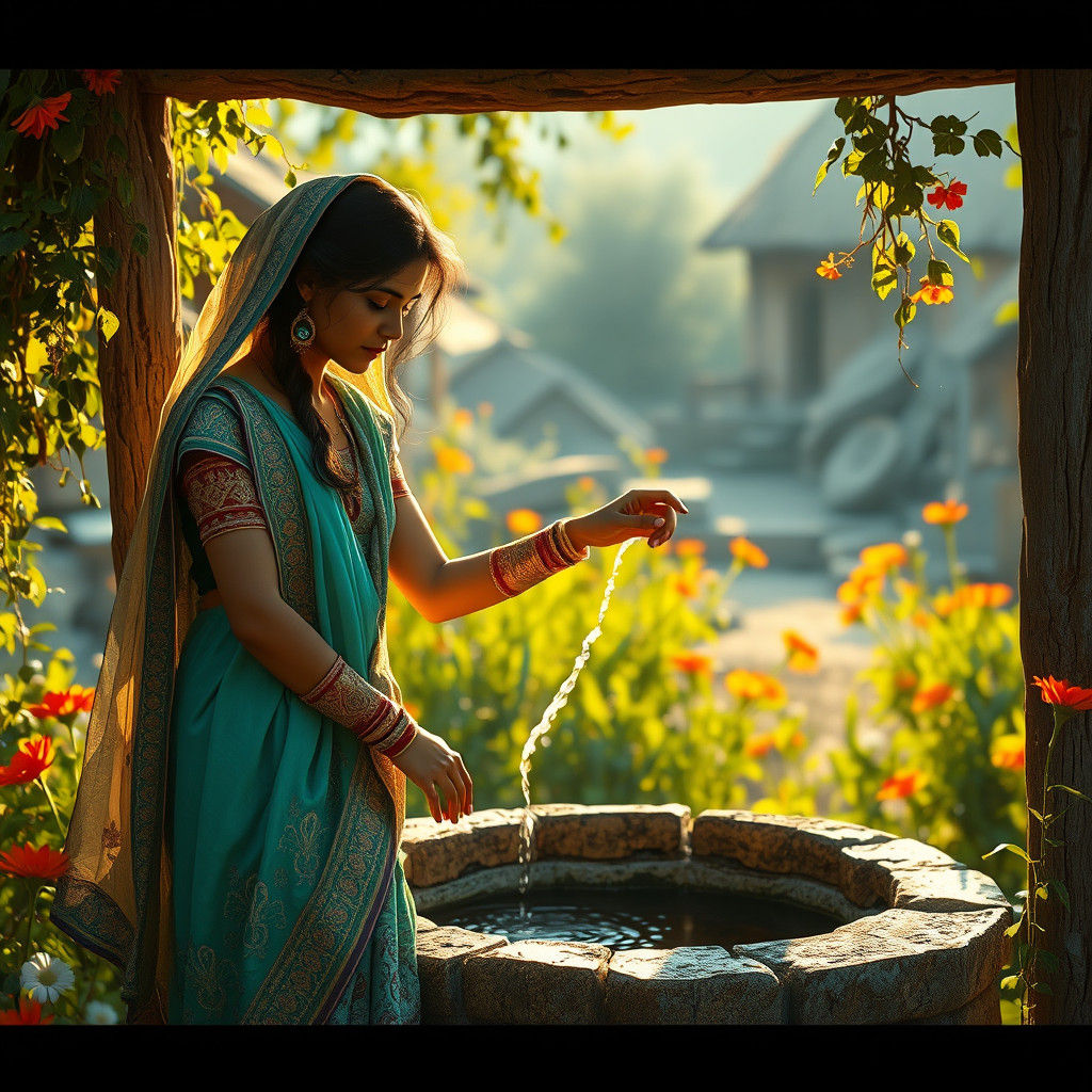 Punjabi Woman at Village Well: Fantasy Concept Art