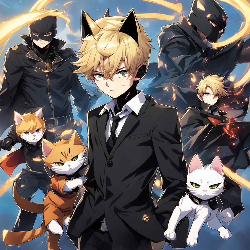Anime-Style Teenage Superhero with Cat Features