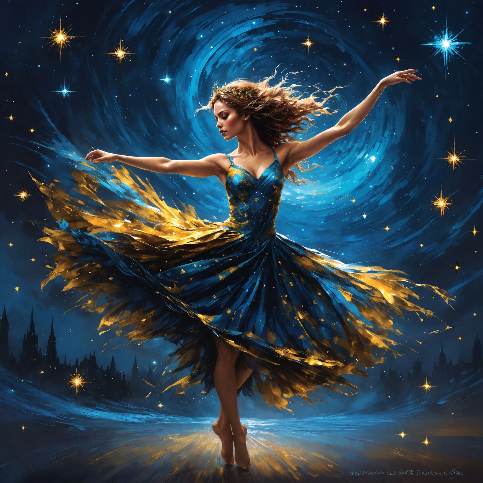 Starry Night Dancer in Vibrant Metallic Colors
