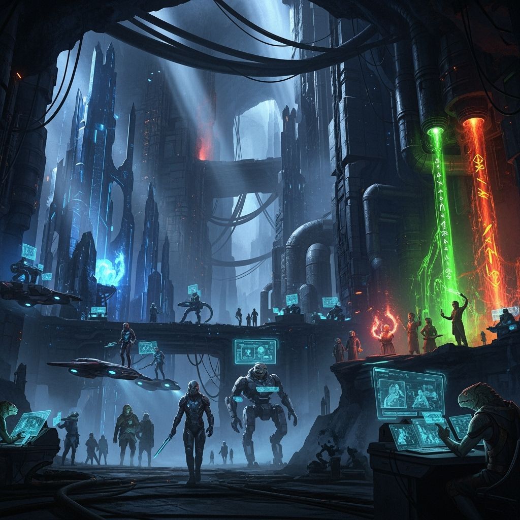 Subterranean City with Crystalline Towers and Brutalist Cave...