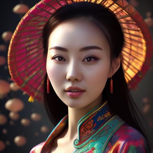 Beautiful Chinese Woman in Splash Art Style