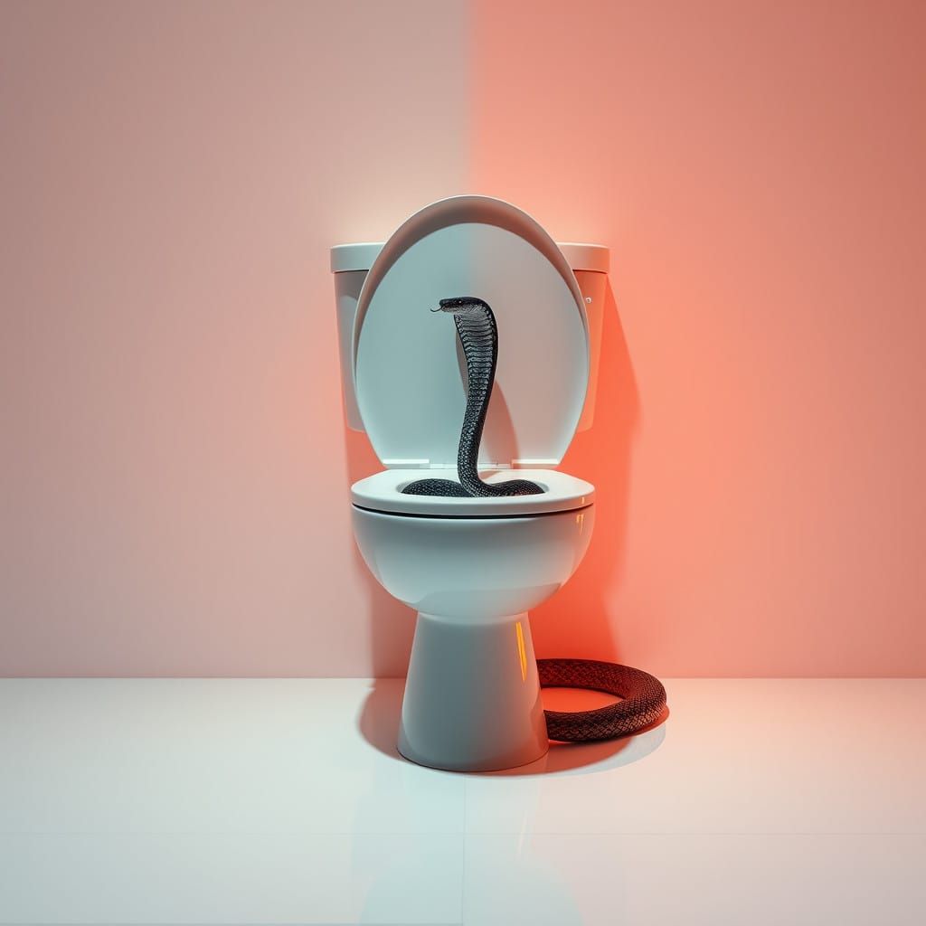Surreal Snake in Toilet Sanctuary