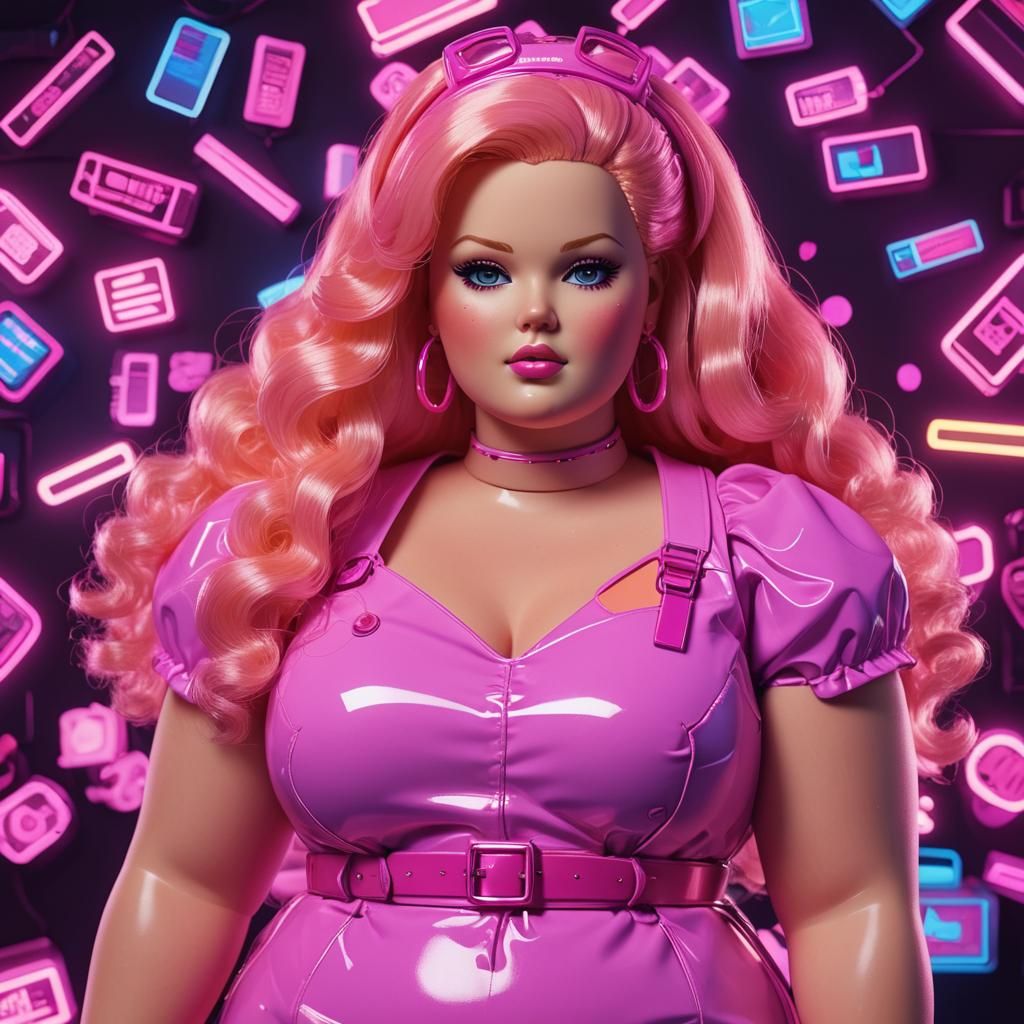 Beautiful Plus-Size Barbie in Synthwave Neon Style
