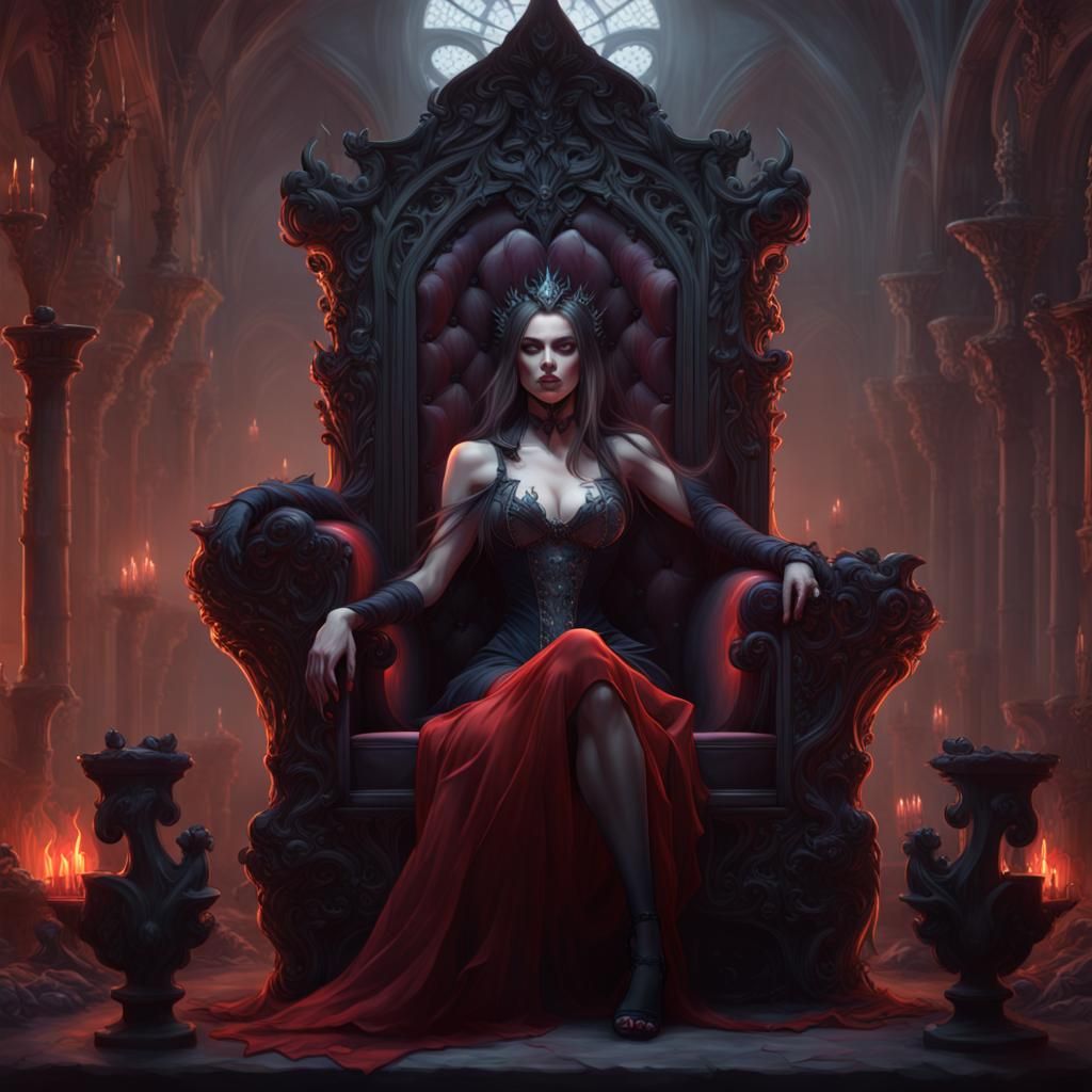 Vampire Princess on Skull Throne: Hyperdetailed Portrait