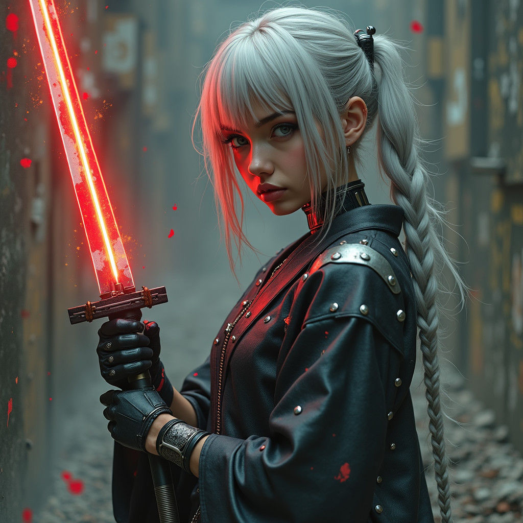 Cyberpunk Warrior with Glowing Katana