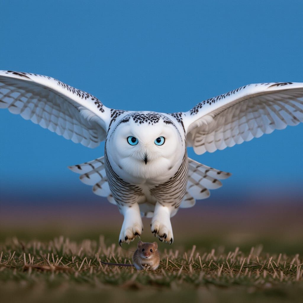 Snowy Owl Hunting at Twilight