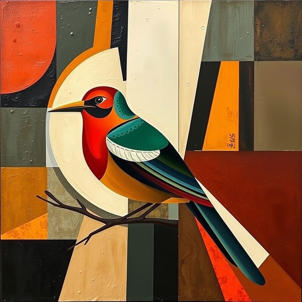 Bird in Fragmented Cubist Style