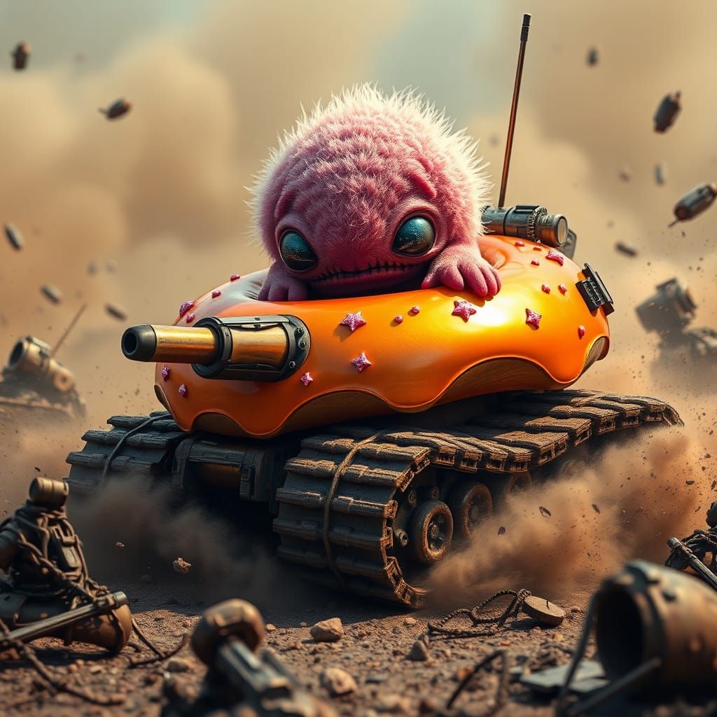 Alien Starfish Races Donut Tank in Wasteland