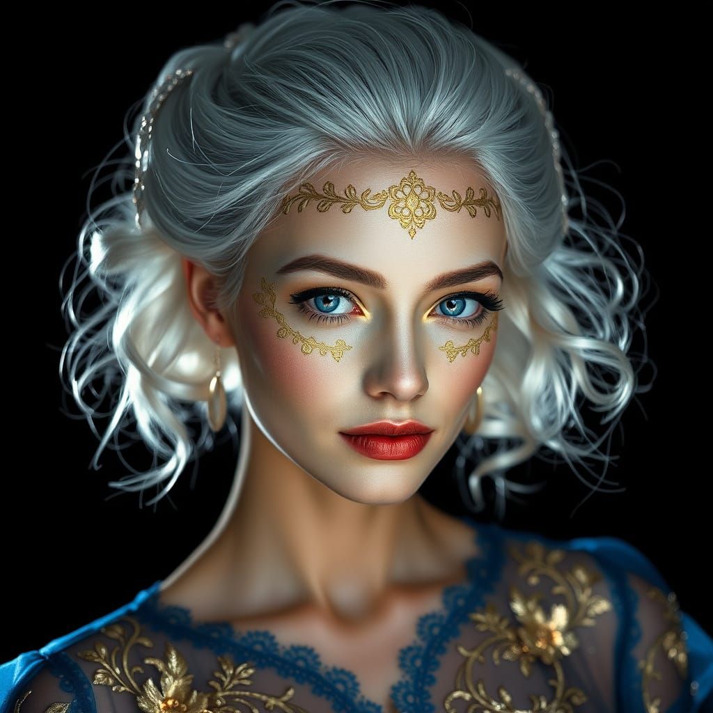 Ethereal Woman in Lavish Embroidered Gown with Intricate Fac...