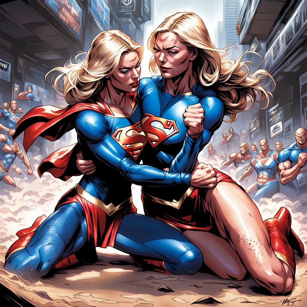 Supergirl Armbar Wrestling Comic Book Art