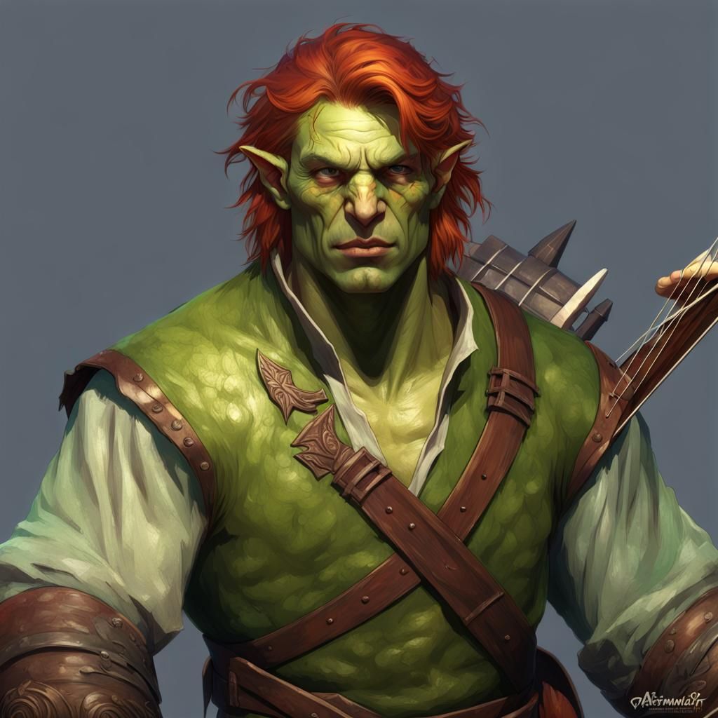 Orc Bard Portrait in Detailed Digital Art Style