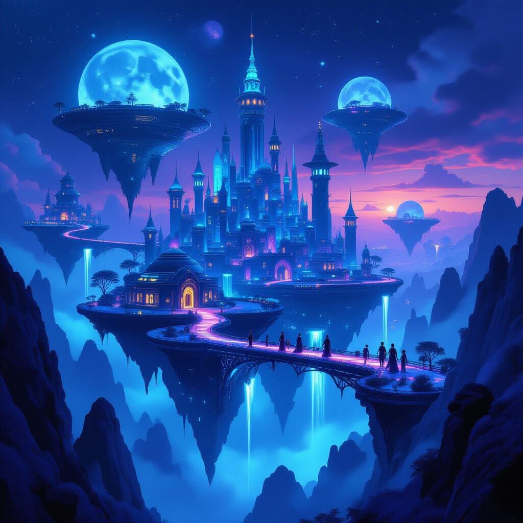 Whimsical Martian City on Floating Islands