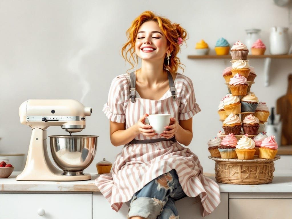 Lady Savoring Baked Treats in Dreamy Disney Style