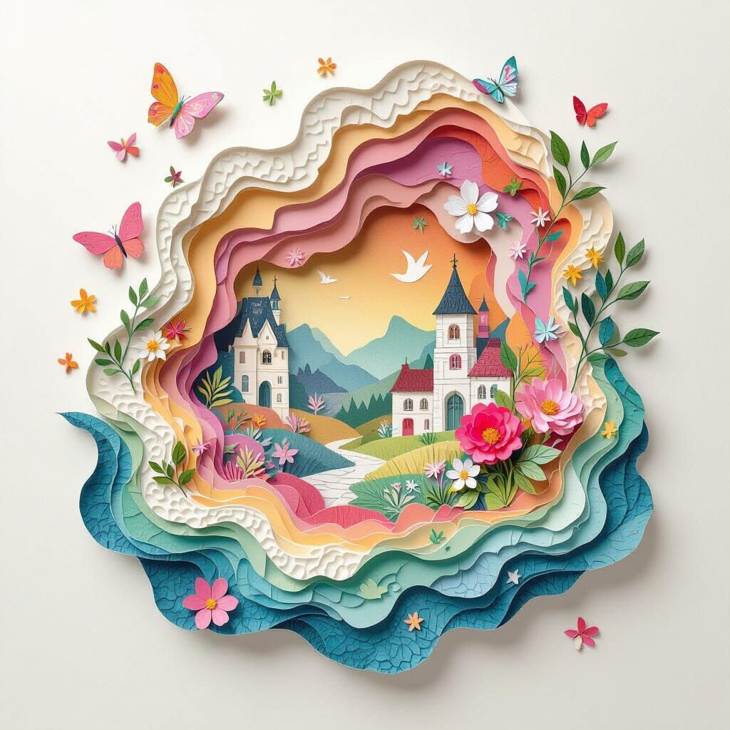 Whimsical Papercraft Fantasy World: Layered Textures