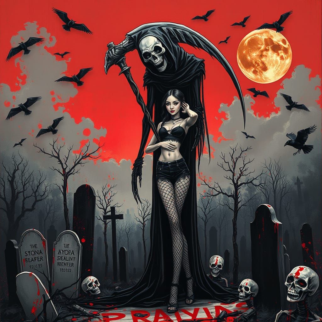 Goth Woman Trapped by Reaper in Haunting Graffiti Art