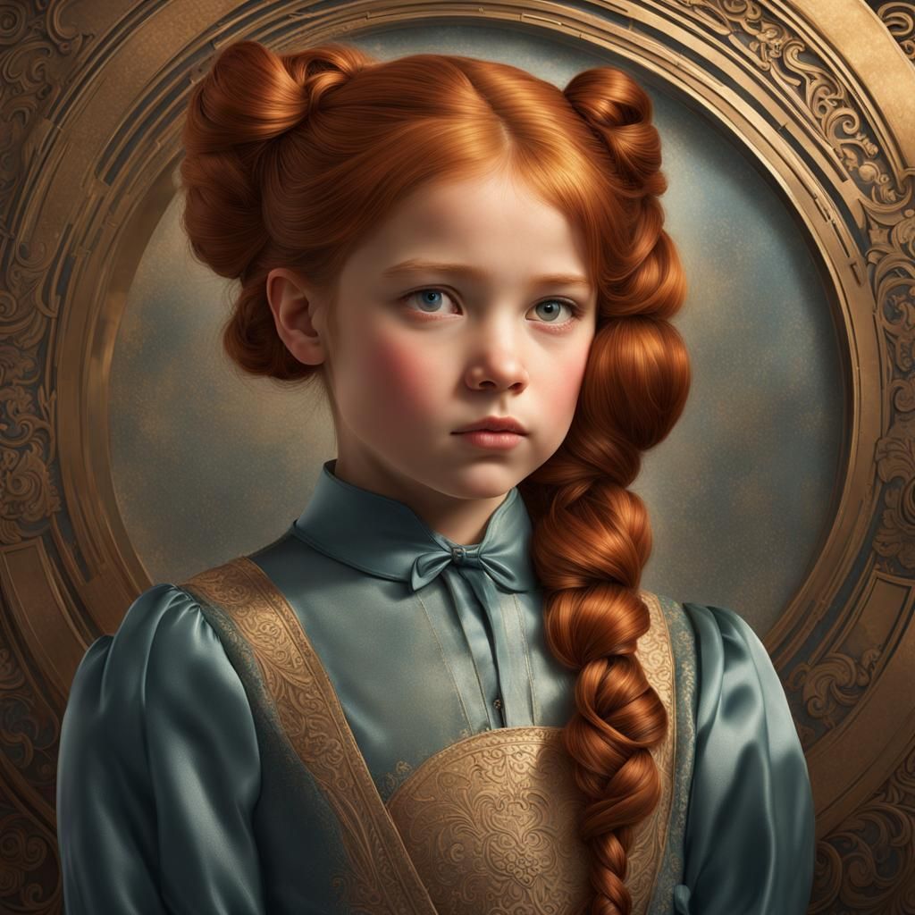 Ginger-Haired Girl in Formal Dress: Detailed Portrait