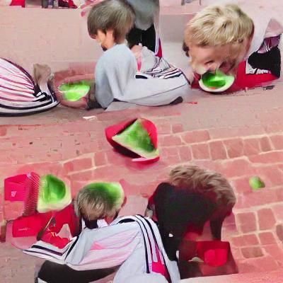 Cartoon Characters Enjoying Watermelon Feast