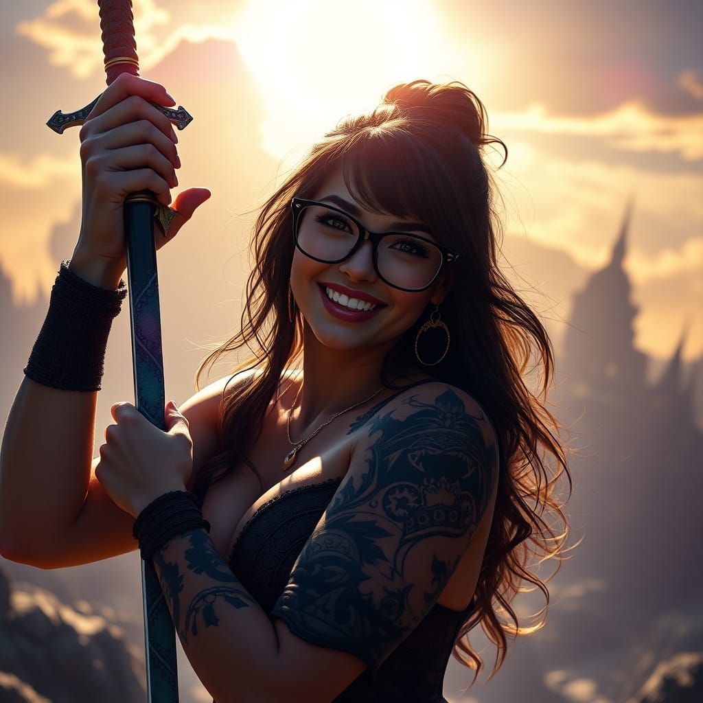 Fantasy Pin-Up Girl with Sword in Digital Art Style