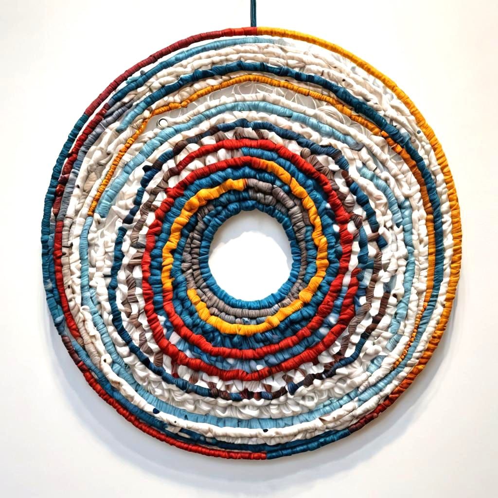 Yarn Sculpture Wall Art with Round Shapes