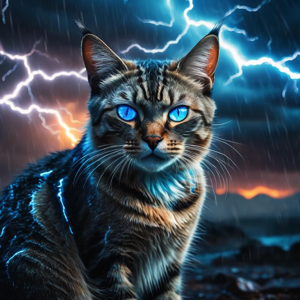 Electric Cat Portrait in Stormy Neon Style