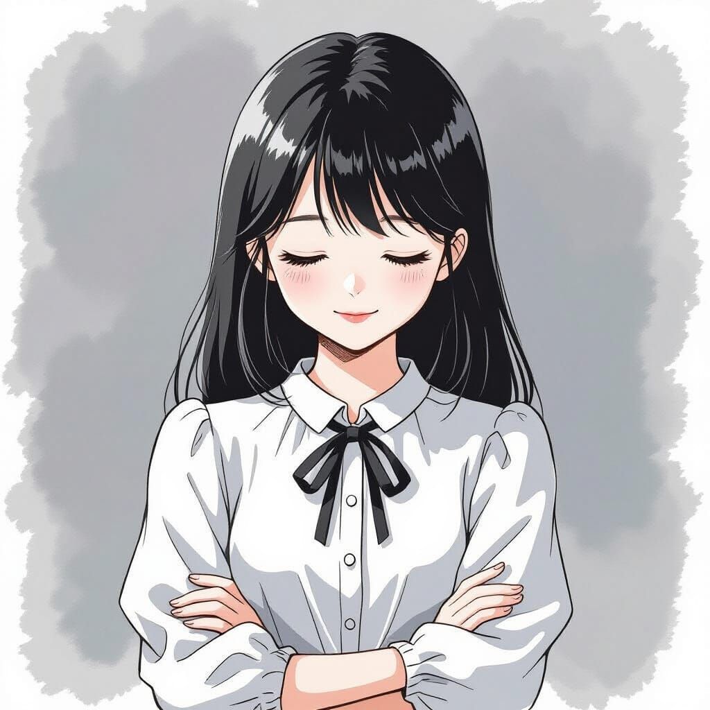 Serene Manga Girl in Black and White