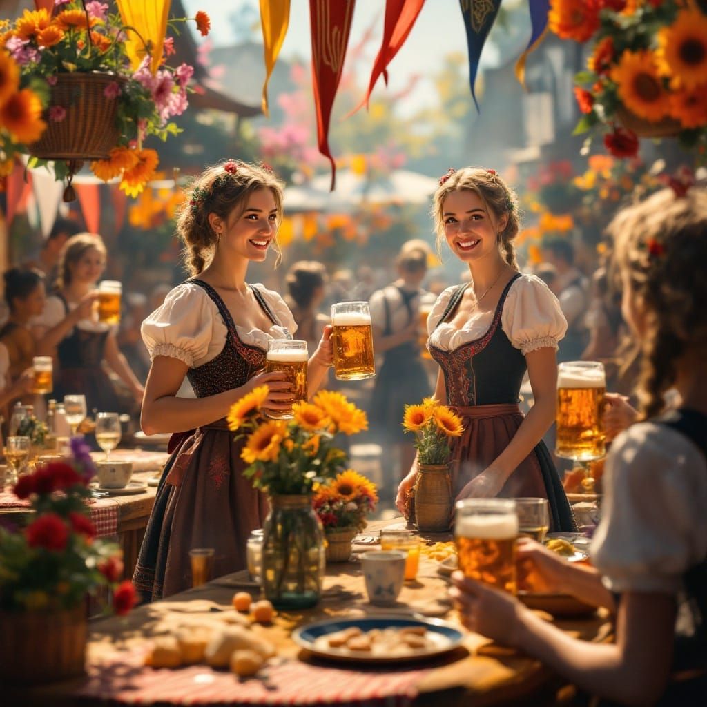 Traditional German Beer Girls in Festive Atmosphere